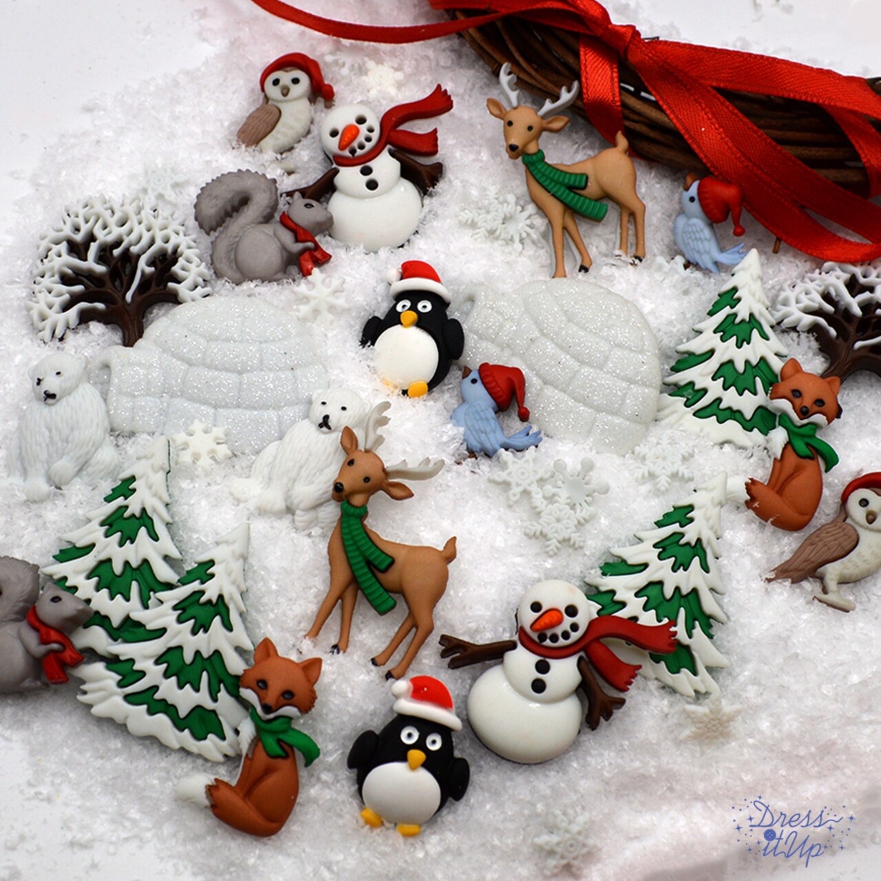 Dress It Up Buttons Winter Wonderland Super Value Pack, 30pcs+ Sewing Shank Embellishments